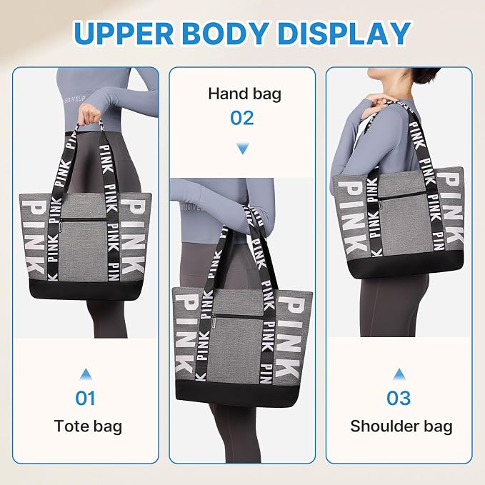 Boomistry Travel Tote Bag for Women, Large Waterproof Beach Bag for Daily | 17L Tote Bag with Zipper, Travel Handbags For Daily, College, Work, Shopping - Image 8