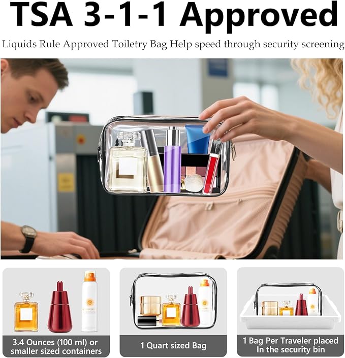 AURUZA Clear Makeup Bag,Portable Travel Toiletry Bags with Zipper, TSA Approved Clear Organizer Bags, PVC Cosmetic Pouch for Airport Airline Compliant - Image 3