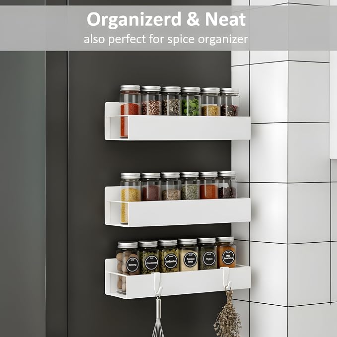 MGY 3Pack Magnetic Baby Bottle Organizer for Refrigerator,Space-Saving Storage for Baby Bottles, Metal Shelf with 4 Hooks,Station Organizer for Bottles - Image 3