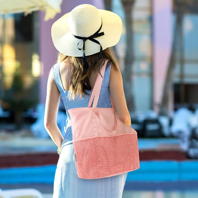 KABAQOO Large Beach Bag Waterproof Sandproof Tote Bag for Women with Zipper & Mesh Pockets for Pool Swim Travel Everyday | waterproof - Image 2