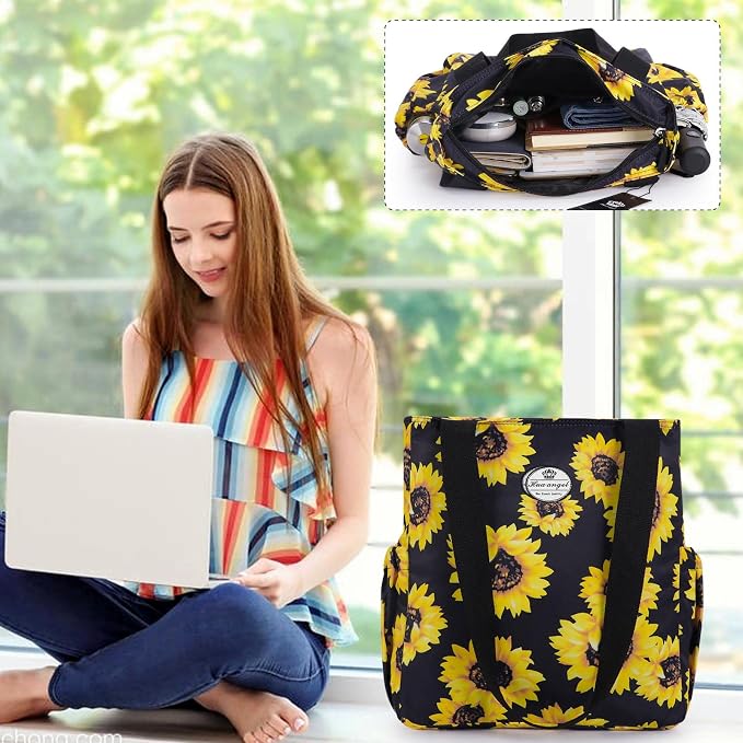HUA ANGEL Floral Tote Bag - Casual Shoulder Bag Daily Tote Bag with Zipper Gym Travel Shopping Work Handbag for Women - Image 2