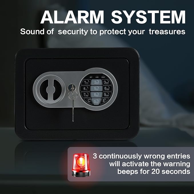0.23 Cubic Feet Safe Box, Small Safe W/Fireproof Bag, Keys & Pass Code, Digital Electronic Security Money Box for Cash, Document, Home, Office, Hotel Use, Black, 6.69"D x 9.06"W x 6.69"H - Image 3