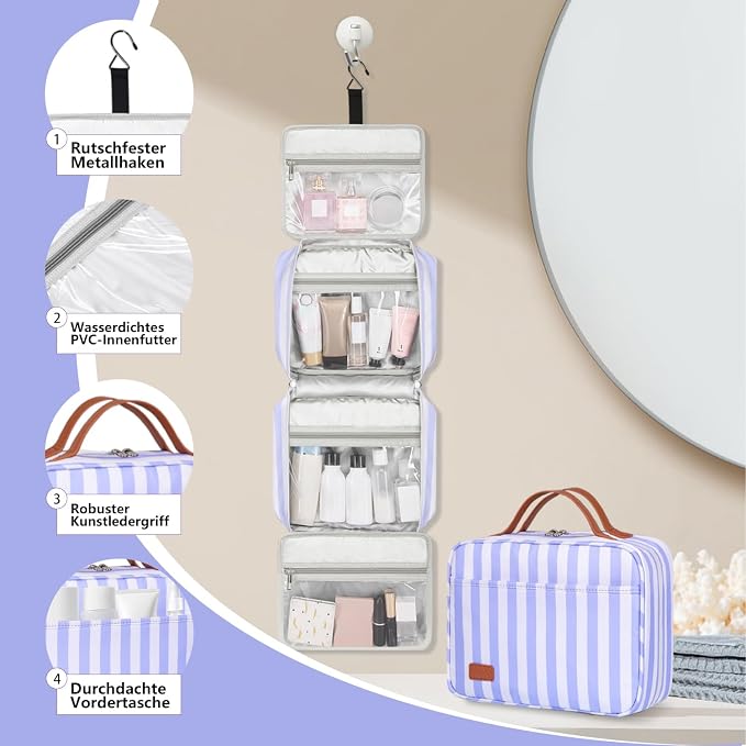 Hanging Travel Toiletry Bag,Large Capacity Cosmetic Travel Toiletry Organizer for Women with 4 Compartments & 1 Sturdy Hook,Perfect for Travel/Daily Use/Christmas - Image 5