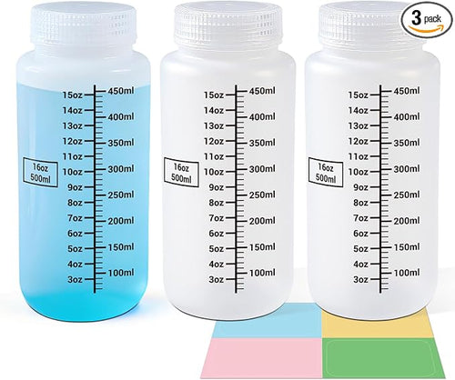 17oz Wide Mouth Plastic Bottles with Airtight Lids, Graduated Food Grade Leak Proof PP Containers Jars for Water Sample Lab Reagent Liquid Medicine Storage (Translucent, 3 Pack) by UMETASS
