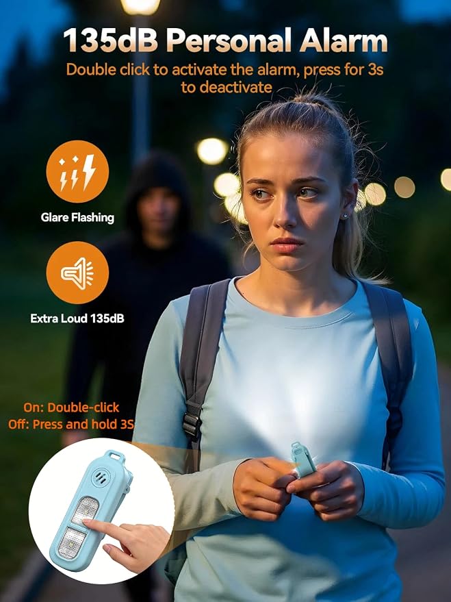 TECKNET Personal Safety Alarm 135dB with SOS Strobe Light for Women - Rechargeable& IPX4 Waterproof Running Lights with Clip On Torch & Low Battery Notice, Safety Siren for Running, Travel Kids, Blue - Image 2