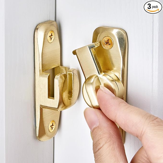 3 Packs Gold Barn Door Latches,90/180 Degree Gate Lock_B | Zinc Alloy Right Angle Door Lock Latch,Flip Gate Latches,Sliding Door Latch Lock,for Cabinets,Fence Gates,Pet Cage by INIRET