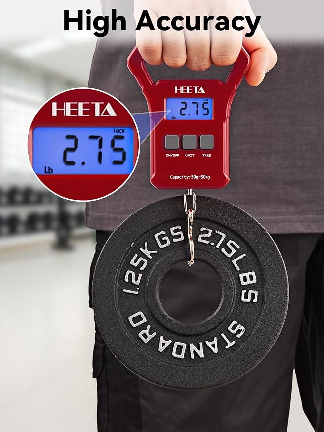 HEETA Fish Scale 110lb/50kg Digital Hanging Fishing Luggage Weight Scale | Portable with Backlit LCD Display, Hook & Non-Slip Large ABS Handle, Fishing Gifts Gear for Men, 2 AAA Batteries Included - Image 2