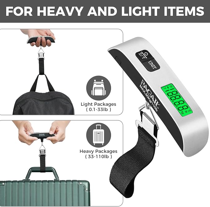 BAGAIL Digital Luggage Scale, 110lbs Hanging Baggage Scale with Backlit LCD Display, Portable Suitcase Weighing Scale, Travel Luggage Weight Scale with Hook, Strong Straps for Travelers - Image 6