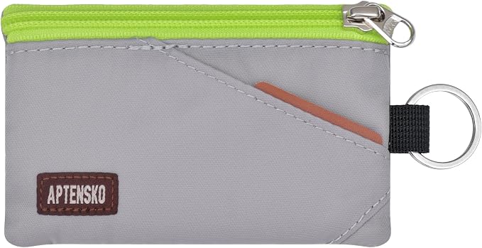 RFID Blocking Travel Wallet with Adjustable Lanyard, Small Nylon Zipper Pouch and Badge Holder for ID, Credit Cards, Cash, Keys, Commuters (Grey) by APTENSKO