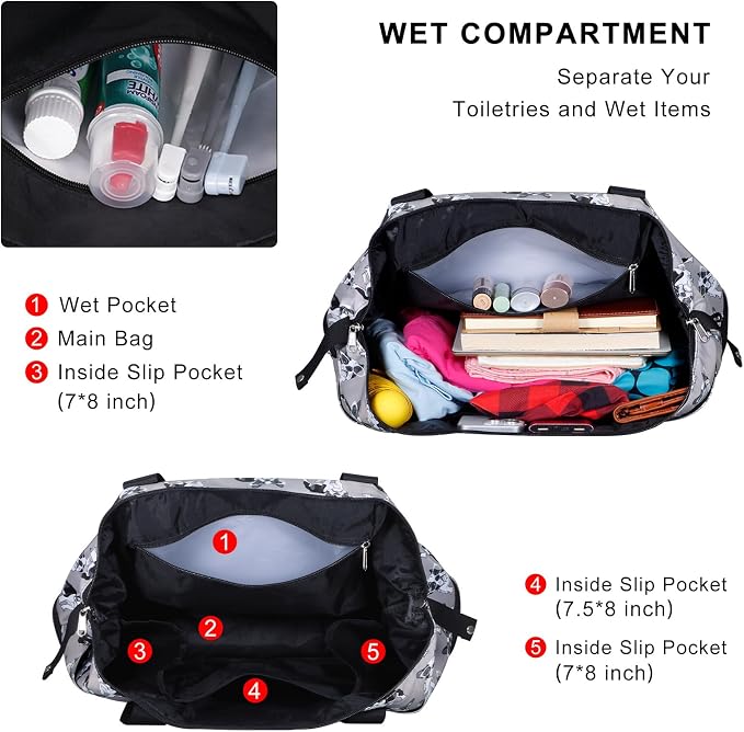 Expandable Duffel Bag for Women with Trolley Sleeve/Wet Pocket Weekender Travel Tote Large Carry On Overnight Luggage - Image 4