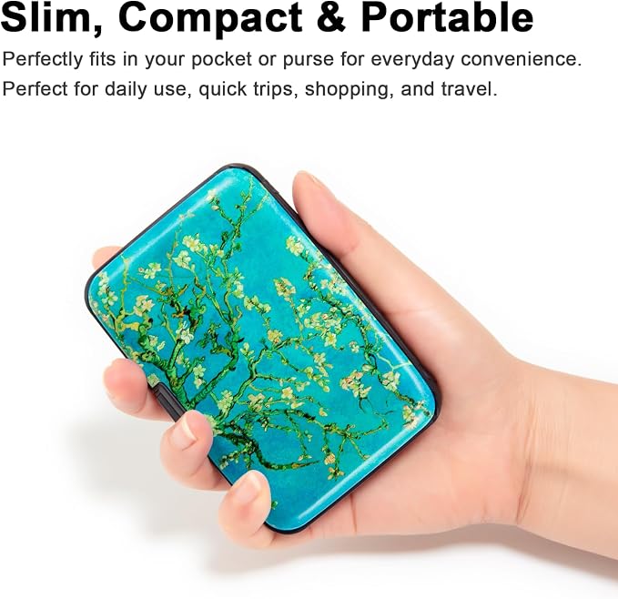 Credit Card Holder, Metal Card Wallet RFID Blocking Mini Slim Aluminum Business Hard Card Case for Women Men (Vincent van Gogh Almond Blossoms) - Image 2