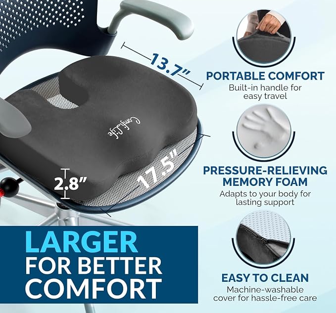 ComfiLife Doctor Recommended Seat Cushion - Premium Gel & Memory Foam Office Chair, Car Seat, Lifting Cushion - Chair Cushions for Back & Sciatica Relief - Seat Cushions for Office & Desk (Charcoal) - Image 6