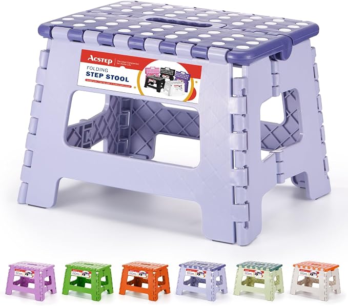 Folding Step Stool 9 Inch for Kids, 300 lbs, Bicolor Purple | Lightweight Plastic Small Foldable Step Stool with Handle, Non-Slip, for Kitchen, Bathroom, Bedroom and Closet by ACSTEP