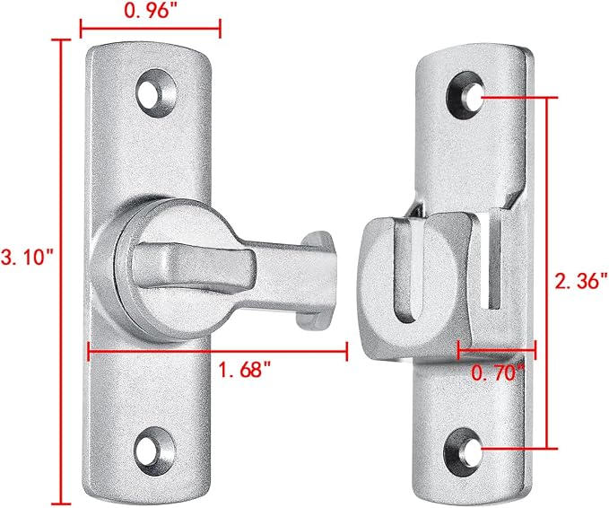 3 Pcs Silvery 90/180 Degree Flip Lock,Aluminum Alloy Barn Door Latch | Right Angle Door Lock Latch,Sliding Door Latches,Flip Gate Latches,for bedroom,garage,drawer,cabinet,window,pet enclosures - Image 2