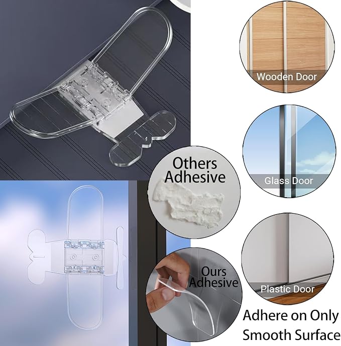 Sliding Door Lock 2Pack Transparent, Child & Pet Safety, No Drill | Adhesive latch childproof for sliding glass doors, windows, closets, showers & RV. Easy install & remove. Renter friendly - Image 3