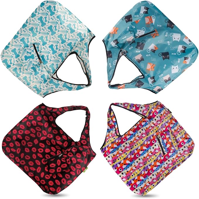 ECO CHIC Foldable Reusable Large Recycled Grocery Bags Lightweight Shopping Tote Bags with Storage Pouch - Collection of 4 bags by ECOCHIC