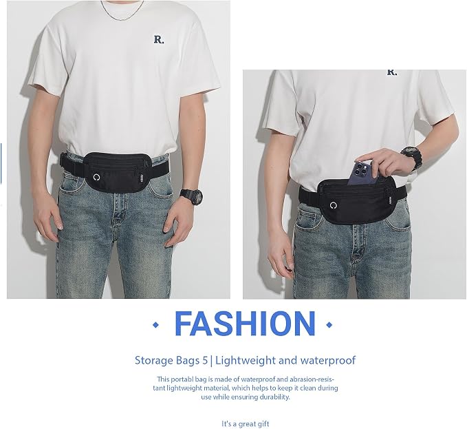 Slim Money Belt for Travel - Anti-Theft Hidden Passport Holder Waist Wallet with Secure Pouch for Cash, Credit Cards & Phone Safe (Small Black) - Image 7