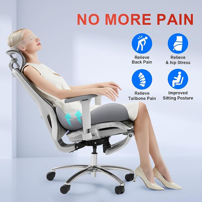 Benazcap X-Large Cooling Memory Foam Seat Cushion, Sciatica Pain Relief | Cool breathable cover, ergonomic cushion for long sitting. Eases sciatica & tailbone pain for office and gaming chairs - Image 6