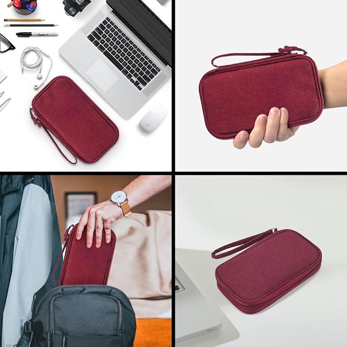 CAOODKDK Electronics Accessories Organizer Pouch Bag, Travel Universal Organizer for Cable, Charger, Phone, SD Card, Business Travel Gadget Bag (Wine Red) - Image 7