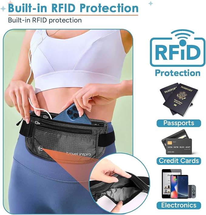 travel inspira RFID Blocking Travel Money Belt with Anti-Thief Zip - Slim Passport Holder and Digital Luggage Scale 110 Pounds, Battery Included - Image 7