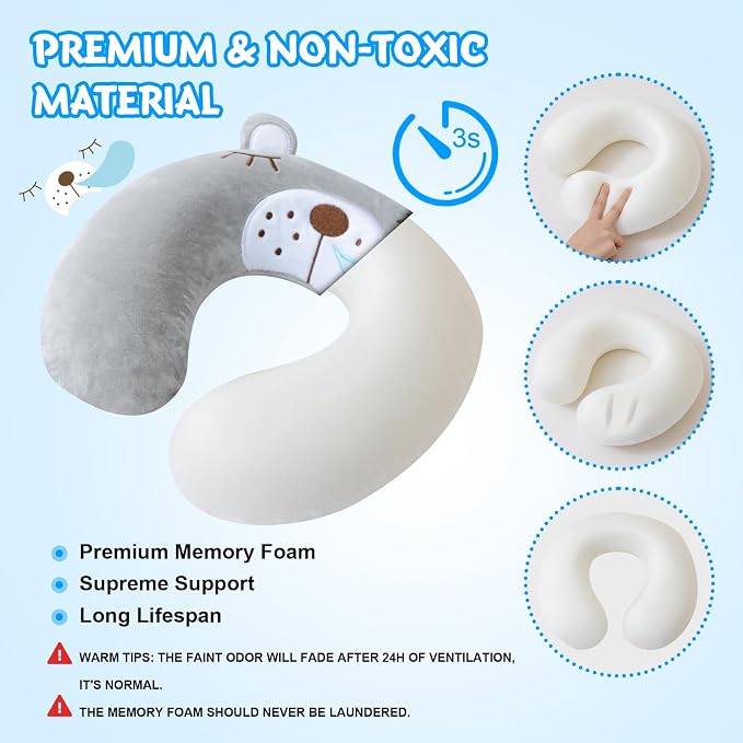 Cirorld Travel Pillow for Kids Adult Cute Neck Pillow for Traveling Memory Foam Airplane Pillow Sleep Mask Animal Flight Pillow Head Rest Neck Support for Cars Long Flights (Bear, 9-12 Y/O) - Image 4