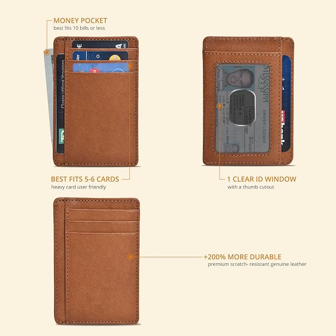 Slim Minimalist RFID Leather Wallet, Front Pocket Card Holder for Men - Image 2
