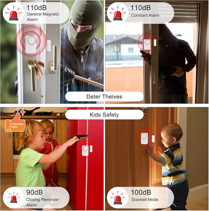 GREENCYCLE Door and Window Alarm for Home, Door Alarms When Opened | Door Alarm Sensor Magnet Small,4 Modes,110dB Loud,Ideal for Kids Safety,Suitable for Pool Doors,Windows,Refrigerator,2PK - Image 2