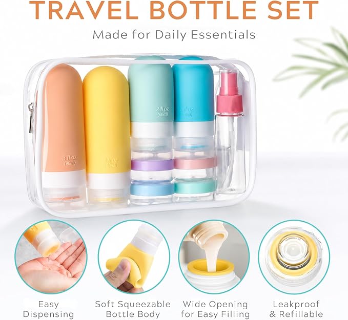 16Pcs Travel Bottles for Toiletries - TSA Approved Travel Bottles Set, Leak Proof Squeezable 3oz Portable Refillable Silicone Travel Bottles for Shampoo, Conditioner, Sprays, Clear Bag (Colorful) - Image 2