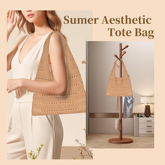 Sightor Crochet Tote Bag, Mesh Beach Bag Knit Summer Hobo Bag for Women | Beach Tote bag Vacation Outfits Aesthetic Boho Bag - Image 7