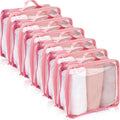 6 Pieces Large Clear Travel Packing Cube Clear Vinyl Zippered Storage Bags See Through Moving Bag PVC Multipurpose Pouch with Handle for Suitcase Shirts Dress Storage (Pink,11.8 x 10.2 x 3.9 Inch) by Hillban