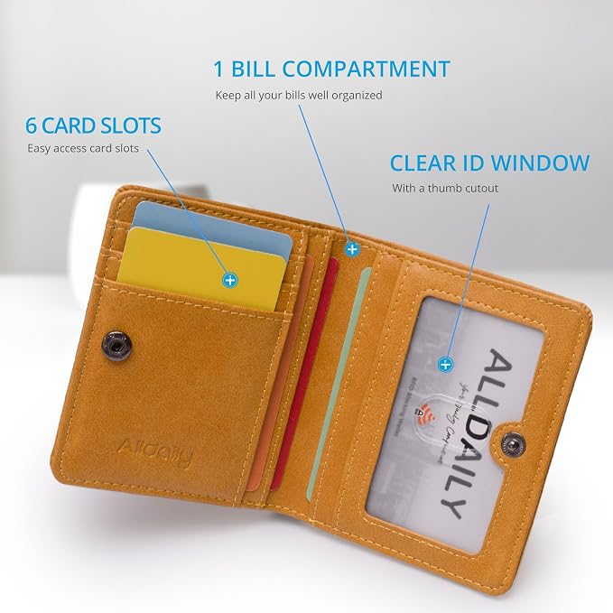 Alldaily Small RFID Wallet for Women Slim Compact Bifold Pocket Ladies Travel Mini Purse (Yellow) - Image 3