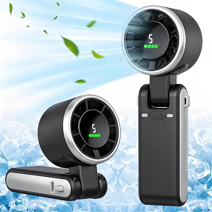 Portable Handheld Turbo Fan, 5 Gear Wind, Battery Operated, Up to 13 Working Hours Rechargeable Fan, 3 IN 1 Hand Fans with Air Turbo Tech Cooling Fan for for Travel, Beach, Outdoor - Black - Image 9