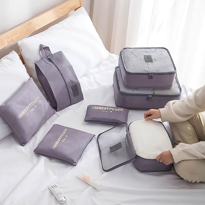 INVODA 7 Set Packing Cubes for Suitcases Travel Essentials for Carry on Luggage Organizer Bags Set for Travel Accessories Luggage Cubes (Grey) - Image 2