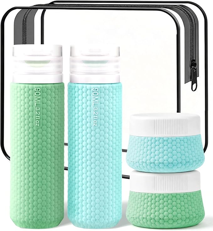 Travel Bottles for Toiletries, TSA Approved 3oz Leak Proof Travel Size Liquid Containers, BPA-Free Refillable Silicone Squeeze Bottles, Ideal for Shampoo Lotion and Conditioner (4 Pack) by Mabnuby
