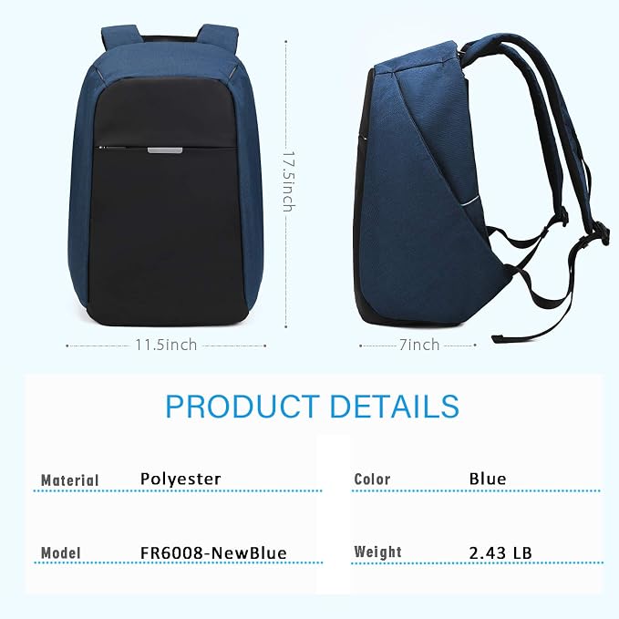 Anti Theft Backpack 15.6 Inch Laptop Travel Backpack with Hidden Zipper and USB Charging Port Waterproof Business Computer Bag for Men & Women - Image 6