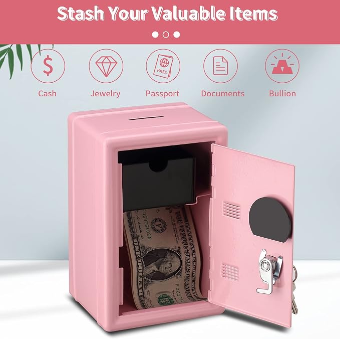 Younion Mini Money Safe and Cash Lock Box, 4.6"x 4.2"x 6.9" Pink - Image 2