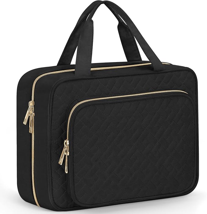 Toiletry Bag for Women, Medium Cosmetic Travel Bag, Hanging Toiletry Bag for Bathroom, Thickened PVC Waterproof Makeup Bag, Toiletries Bag for Travel Business Trips and Camping, Black by Wedama