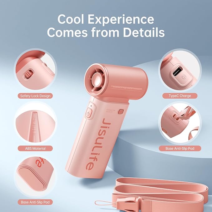 JISULIFE Portable Handheld Fan Life9, Turbo Airflow, Up to 18H Runtime | 5 Speeds, 5000mAh, Mini Pocket Design, Personal Fan for Travel, Concerts, Makeup, Trendy Gifts for Women Men -Pink - Image 6