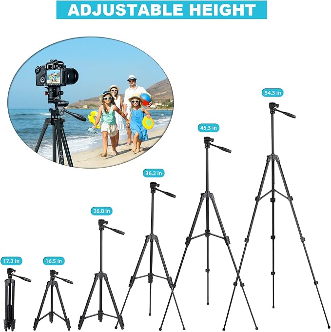 55" Phone Tripod, PHOPIK Aluminum Extendable Tripod Stand with Shutter, Carrying Bag, Compatible with iPhone/Android/Sport Camera&Insta 360 x5 Perfect for Video Recording/Selfies/Live Stream/Vlogging - Image 4