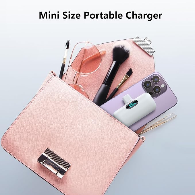Mini Portable Charger USB C Power Bank,5000mAh PD Fast Charging Battery Pack Built-in USB-C Connector Travel Essential for iPhone17/Pro/17Pro Max/16e/Air/16 Plus/16Pro Max/15 All Series,Android White - Image 7