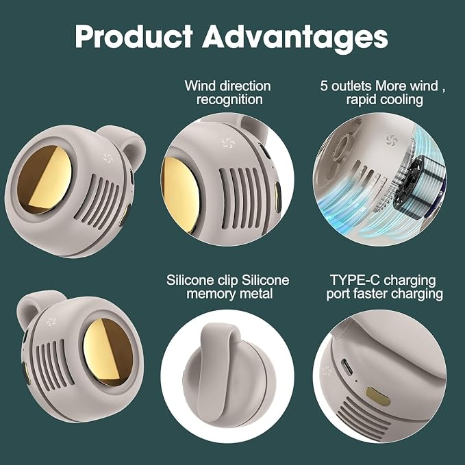 Portable Silent Bladeless Mini Fan Mini Clip On Fan Adjustable 3 Speeds - Image 4