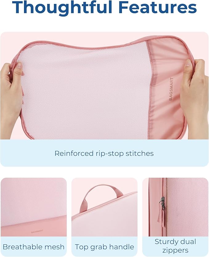 BAGSMART Hanging Compression Packing Cubes 6 Set Cruise Travel Essentials | 3-Fold Space Saving Hanging Shelves, Closet Organizers & Storage, Compressible Suitcase Organizer Bags, Machine Washable Cube - Image 6