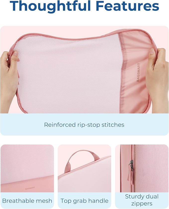 BAGSMART Hanging Compression Packing Cubes 6 Set Cruise Travel Essentials | 3-Fold Space Saving Hanging Shelves, Closet Organizers & Storage, Compressible Suitcase Organizer Bags, Machine Washable Cube - Image 6
