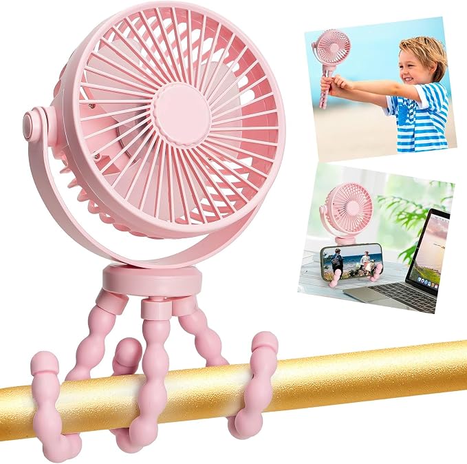 snawowo Mini Portable Stroller Fan, 3000mAh Battery Operated Personal Small | Handheld Fan with Flexible Tripod, 360° Rotate 3 Speed Rechargeable Clip On for Car Seat Crib Treadmill Travel Camping by snawowo