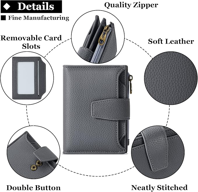 Small Wallet Women RFID Blocking Soft Leather Bifold Compact Card Holder Wallet for Women with Zipper Coin Pocket 4 ID Window - Image 5