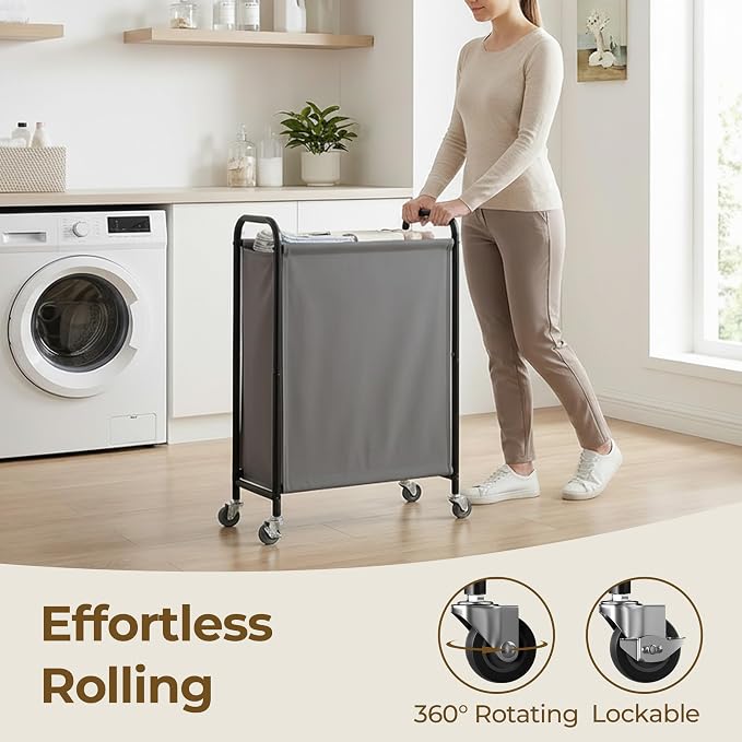 GRANNY SAYS Laundry Hamper, Slim Basket with Wheels and Handles, Grey, 80L | Heavy Duty Metal Frame, Silent Rolling Cart for Clothes in Bedroom, Bathroom, Dorm - Image 5