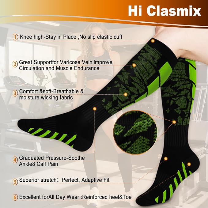 5/6 Pairs Graduated Compression Socks for Women&Men 20-30mmhg Knee High Socks Travel Hiking Running Stocking - Image 3