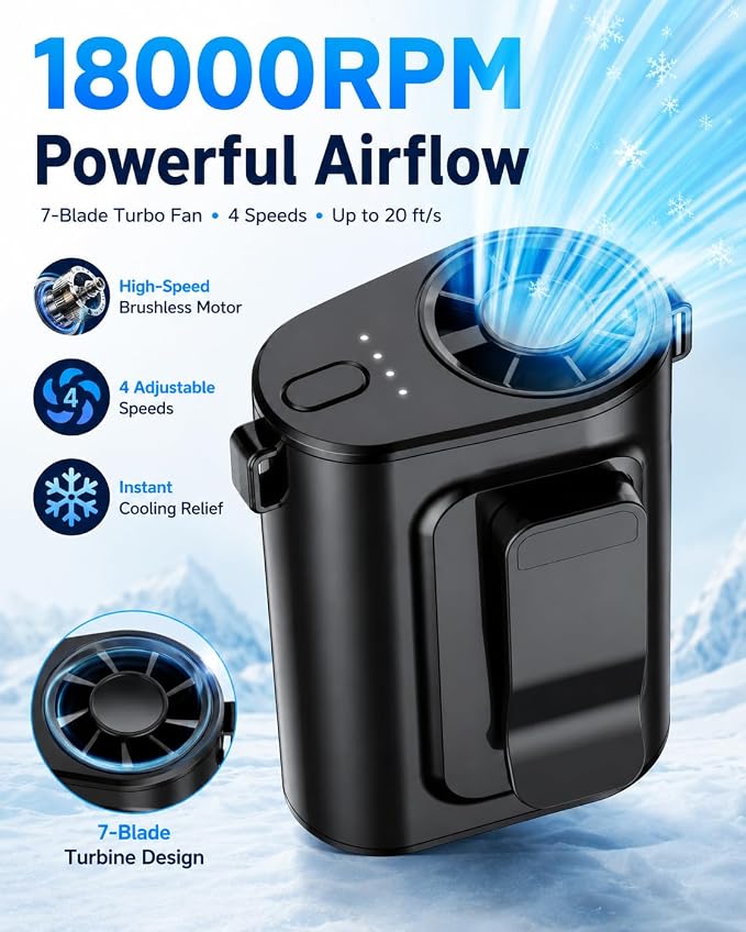 Portable Waist Fan, Ultra Lightweight Wearable Clip On Fan for Shirt, Mini Personal Neck Fan for Travel, Hands Free Belt Fan with Strong Airflow, Rechargeable Small Body Fan for Women & Men - Image 2