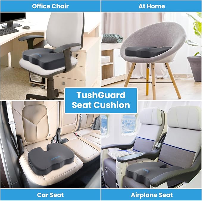 Memory Foam Seat Cushion for Office Chair, Car Seat, Gray, XL | Office Chair Cushion for Car, Airplane - Chair Pad for Long Sitting Sciatica, Hip, Coccyx,Tailbone Pain Relief, Butt Pillow - Image 6