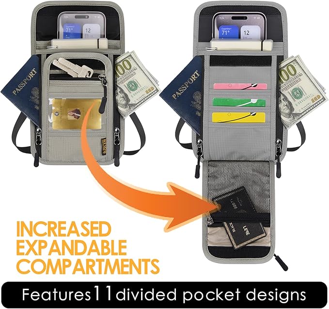 Travel Neck Wallet RFID Blocking – Hidden Passport Holder & Anti-Theft Money Pouch for Men & Women, Lightweight Concealed Undergarment Organizer with Adjustable Strap, Secure Document Holder - Image 2